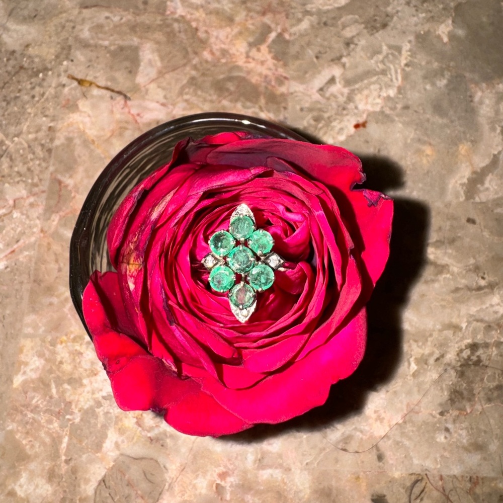 Emerald Cluster Ring with Diamond accent
